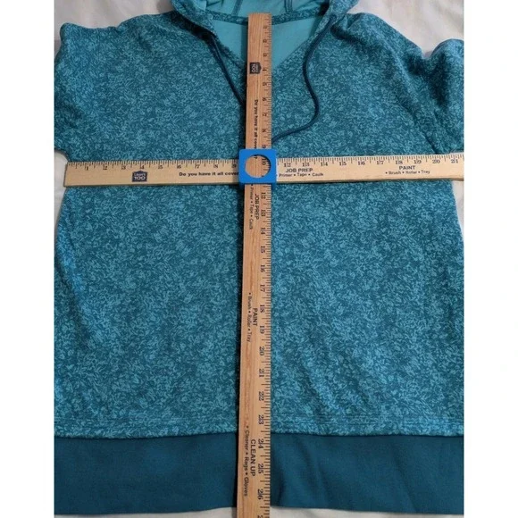 Athleta Womens Pullover Hoodie Small Teal‎ Heathered V Neck Athleisure - Picture 5 of 8
